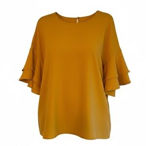 Women's Gold Ruffle Blouse Top Size XL Bat Wing Sleeve Boho Cottagecore